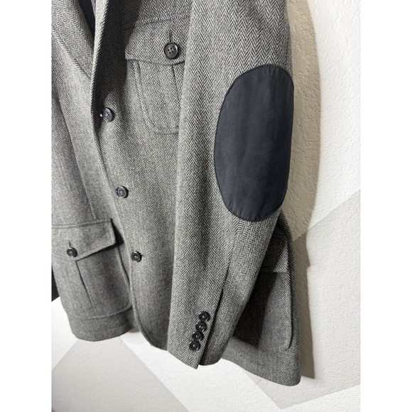 Tasso Elba Men's Gray Herringbone Wool Blend Blazer Coat Elbow Patches L 42-44 - Picture 6 of 16